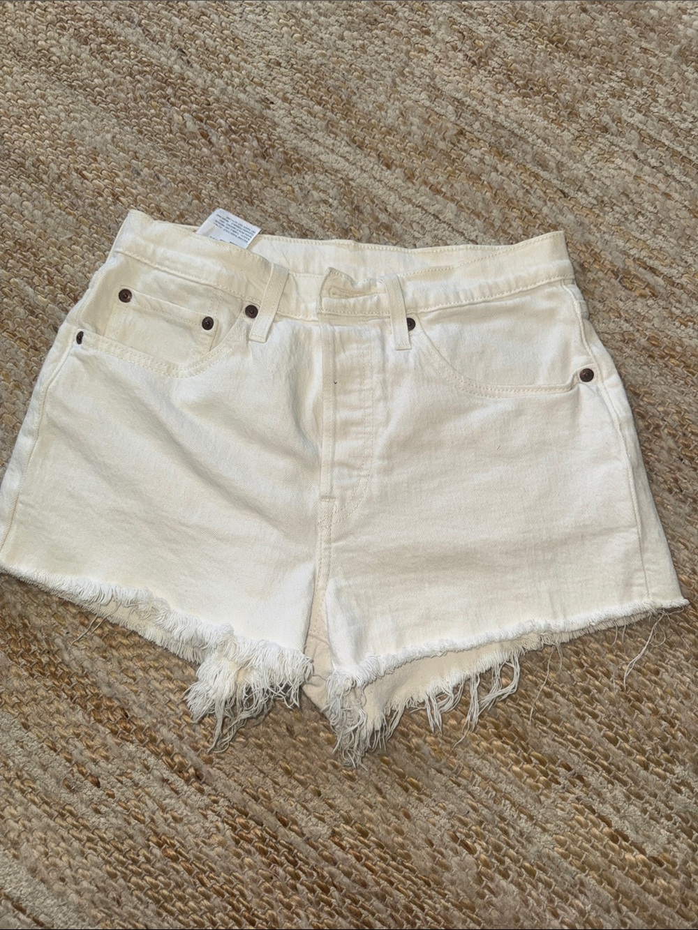 Levi's Cream Frayed Hem Denim Shorts